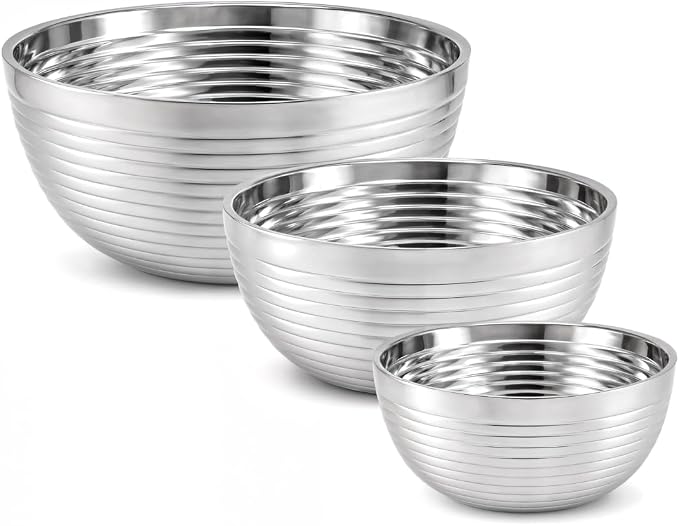 Kit 3 Bowls Tigelas Em Aço Inox Redondo Bacia Vasilha Saladeira Para Preparo E Serviço De Alimentos