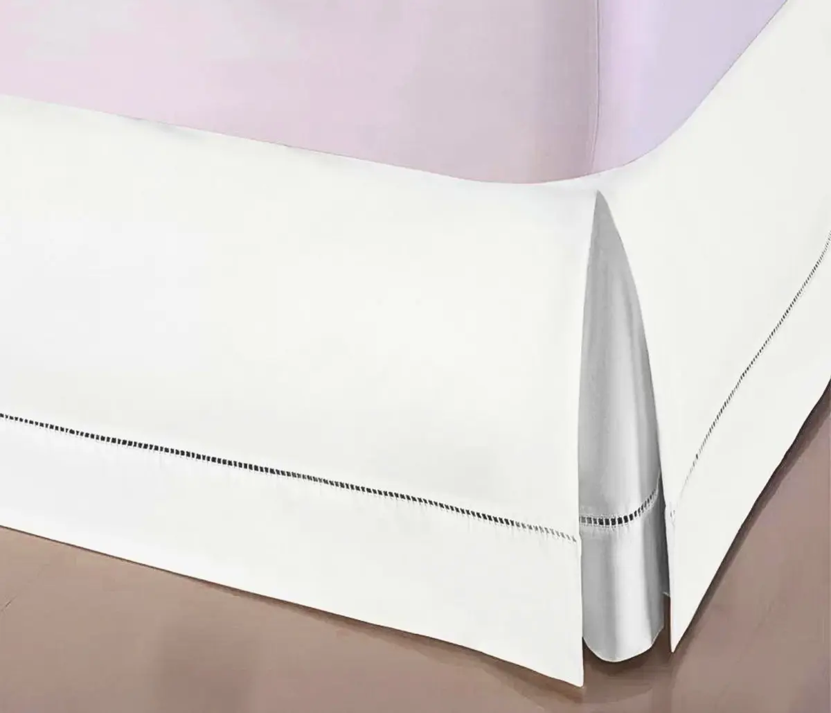 Saia Cama Box Queen Size Percal 200 Fios Com Ponto Palito Cor Branca