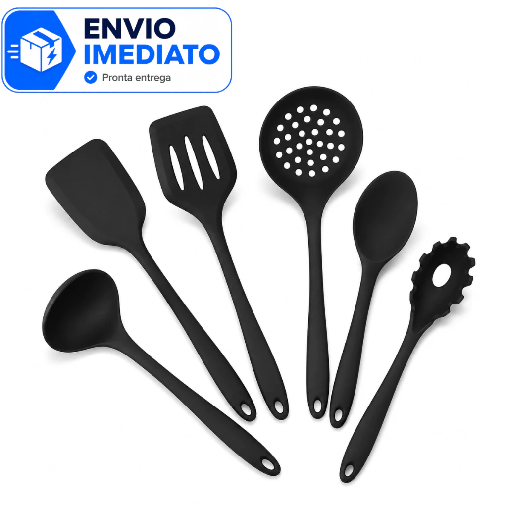 Kit Utensílios Cozinha Silicone 6 Pecas Colhe Espátula Concha Antiaderente 4.9 中+ r Com