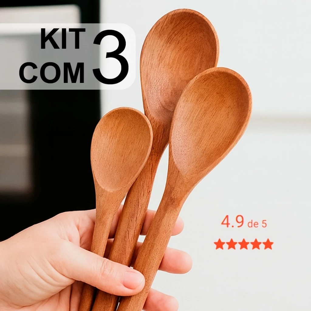 Colher De Madeira Para Cozinha Mexer Panela Utensílio Resistente