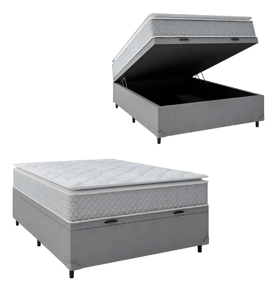 Cama Box Baú Casal Colchão Molas Ensacadas Pillow Top Perfect 138x188x74cm Cinza/Branco Umaflex Suporta até 120kg por pessoa