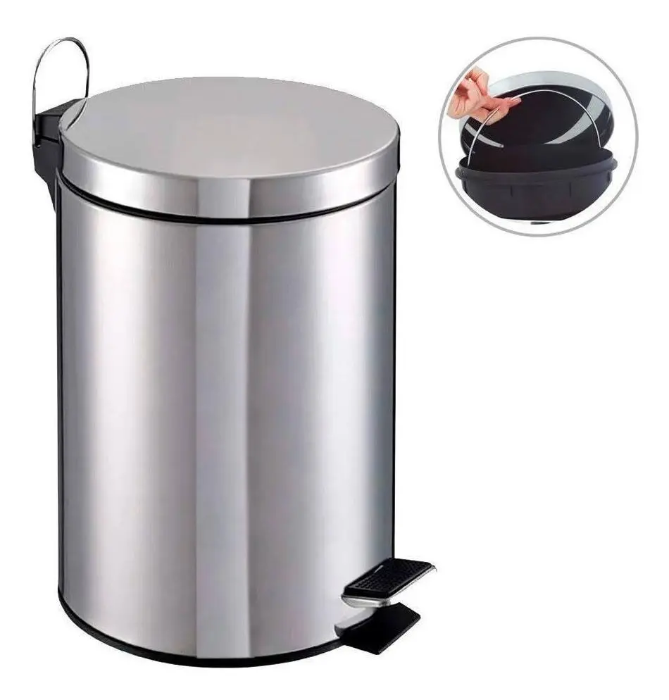 Lixeira Inox 5 Litros com Pedal para Banheiro e Cozinha, Balde Removível
