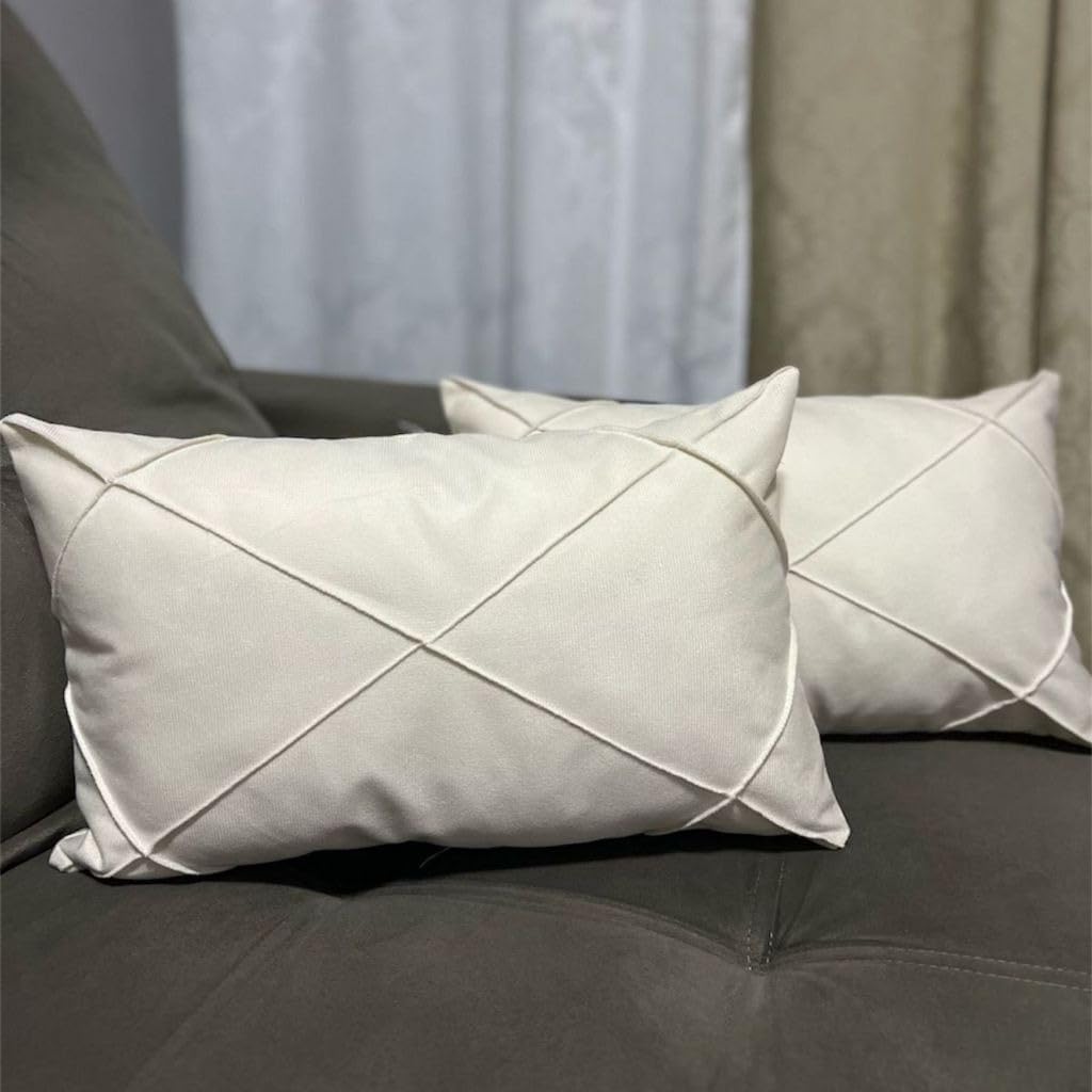 Kit 2 Almofadas Retangulares Decorativas 30x50 em Suede Drapeado com Enchimento, Almofadas Baguete para Sofá e Cama(Bege)
