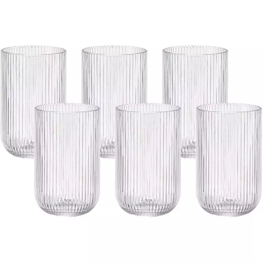Coni. 6 Copos Altos de Vidro Canelado Versalhes 420ml - Casart